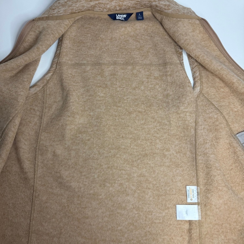Lands End Oeko-Tex Fleece Vest Full Zip Tan Marled Pockets Womens Large 14-16 - Picture 7 of 10